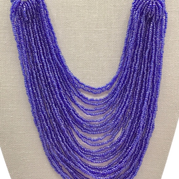 Purple Seed Bead Necklace, Boho Multi Strand Beaded Statement Necklace, Handmade - Picture 13 of 16